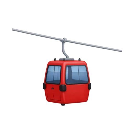 One red mountain cable-car gondola with large windows hanging from a short cable, no mountain, shadow, or scenery.