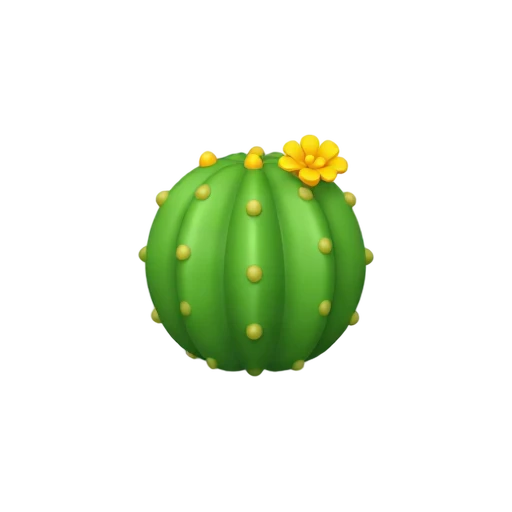 One round green barrel cactus with small yellow flowers, no pot, desert, shadow, or scenery.