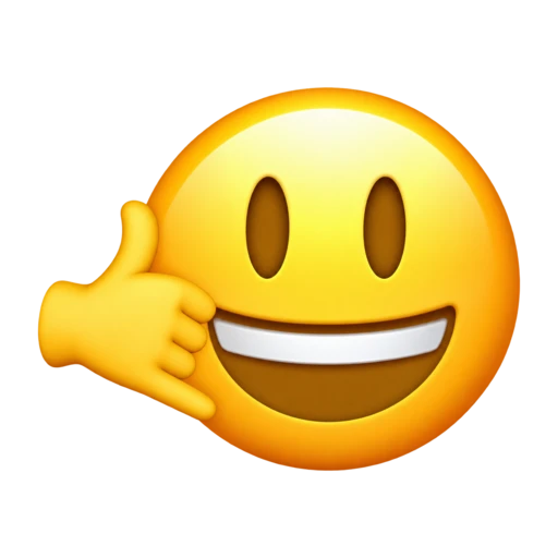 Smiling yellow face making the thumb-and-pinky call-me gesture beside its left cheek