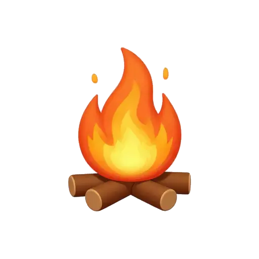 Campfire with orange flames and crossed logs