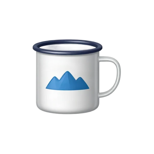 White enamel camping mug with dark rim