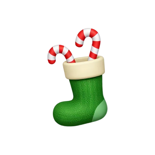Candy cane peeking from a green Christmas stocking