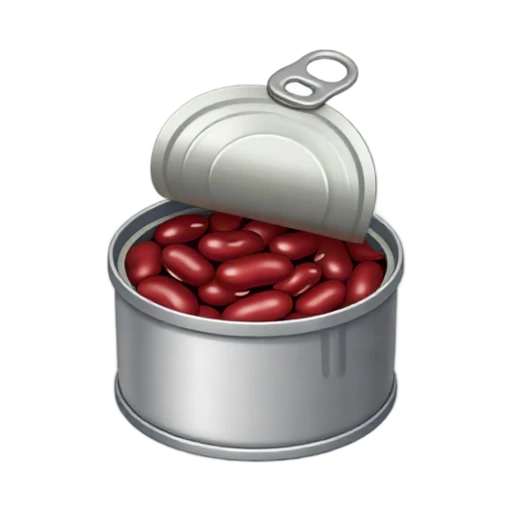 Opened silver can full of glossy red kidney beans