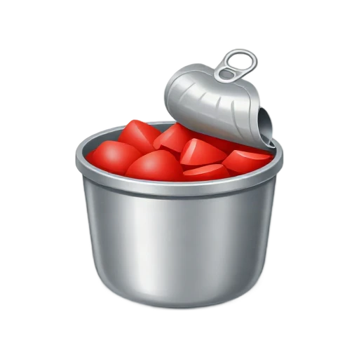Open metal can filled with chopped red tomatoes