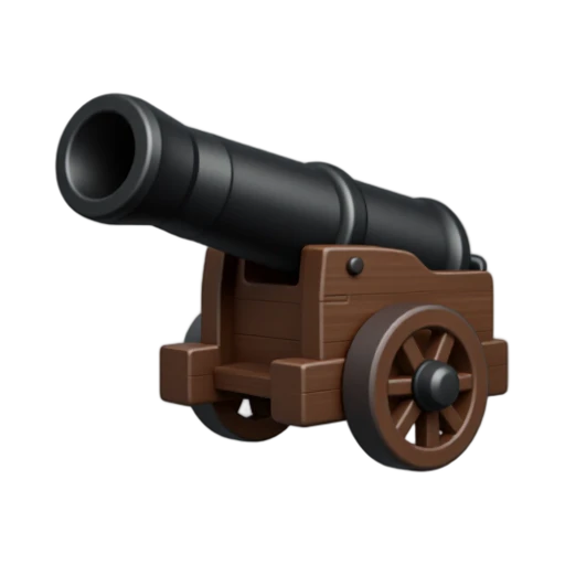 Black cannon barrel on a wooden wheeled carriage