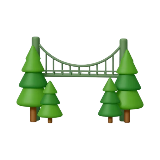 Capilano Suspension Bridge: narrow hanging footbridge between tall trees.