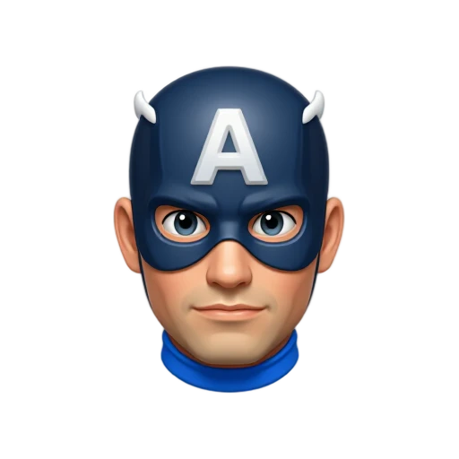 Captain America head with navy blue superhero cowl and small white temple wings