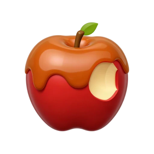 Caramel apple on a stick with one bite