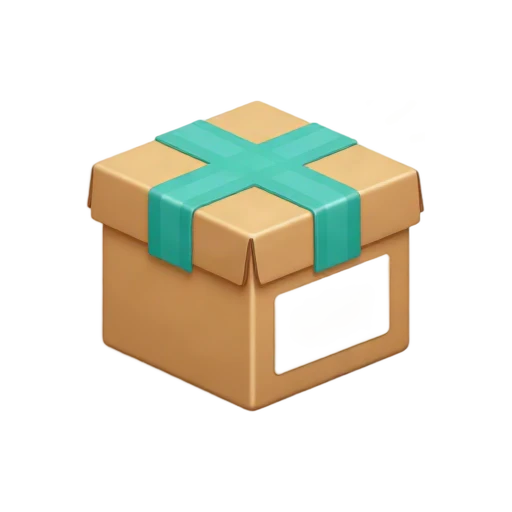 Cardboard parcel sealed with tape and label