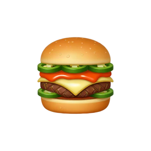 Burger with green jalapeno slices and pepper jack cheese