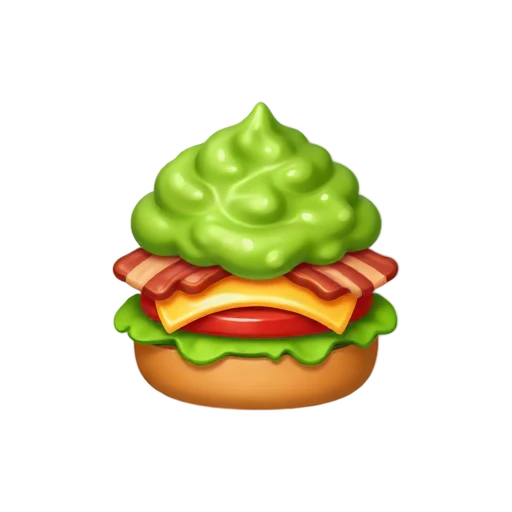 Burger with green guacamole bacon cheese lettuce and tomato