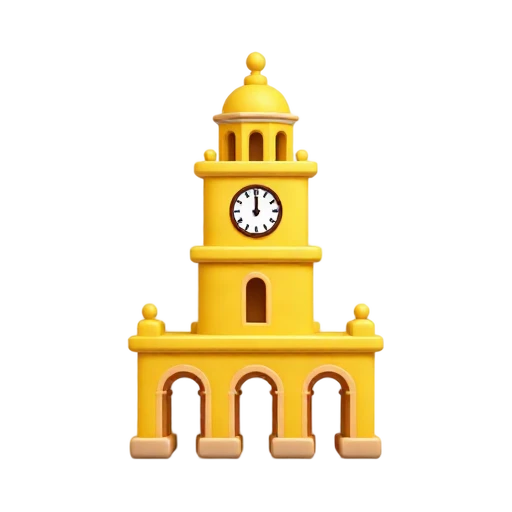 yellow clock tower and three stone arches, depicting Cartagena Clock Tower.
