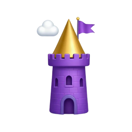 Purple stone castle tower with gold roof