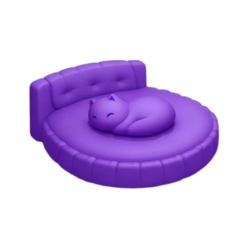 Round purple plush cat bed with raised padded rim