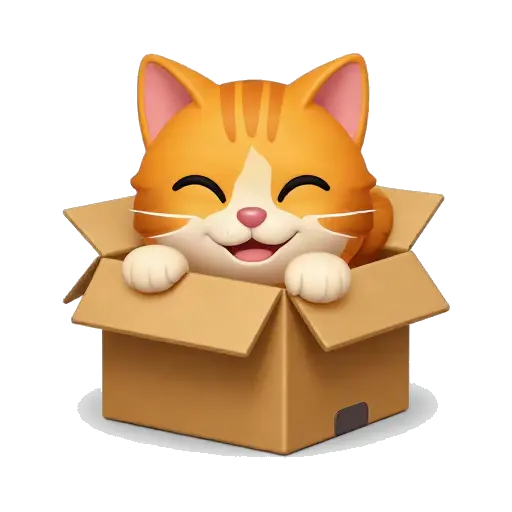 Orange tabby cat sitting in cardboard box
