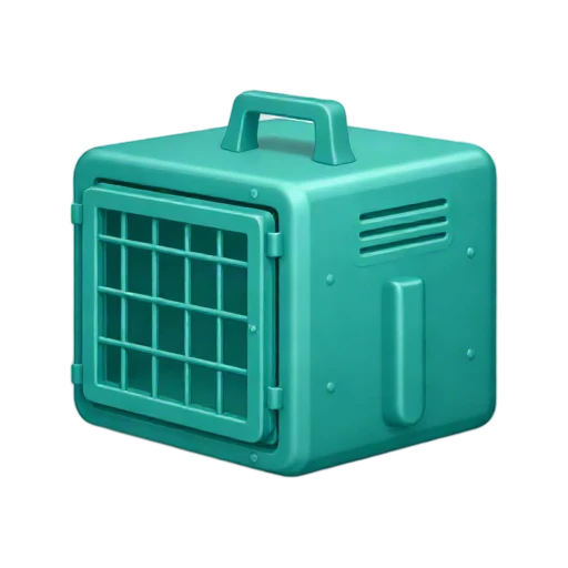 Teal hard-shell cat carrier with front metal-grid door