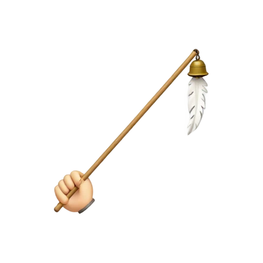 Wooden cat teaser wand with string and colorful feather tuft