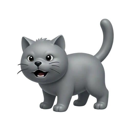 Fluffed gray cat hissing with arched back and flattened ears