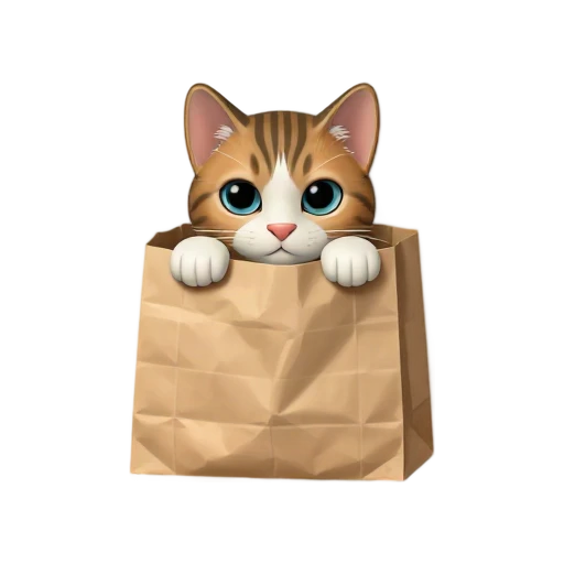 Curious tabby cat peeking out of a small open paper bag