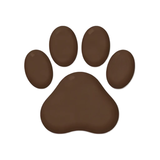 Dark brown cat paw print with four toes and central pad