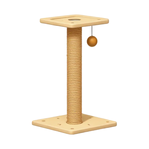Single vertical sisal scratching post with padded base and dangling toy