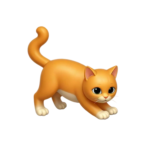 Orange cat in a full-body downward stretch with front paws forward