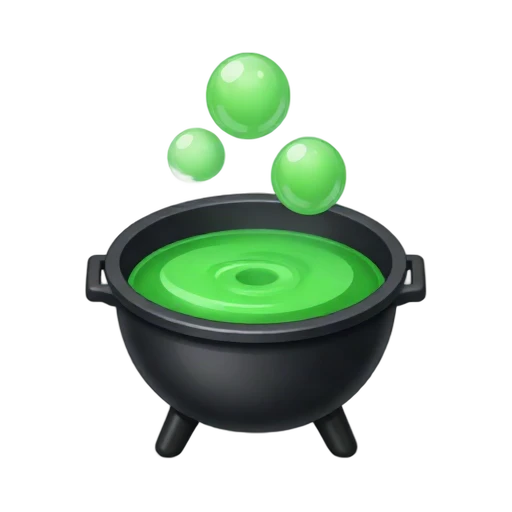 Black cauldron with green bubbling potion