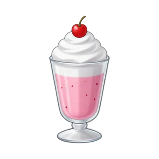 Pink strawberry milkshake topped with whipped cream and cherry