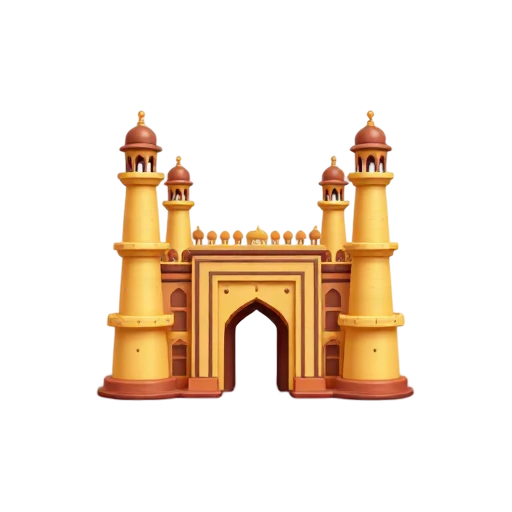 square stone gateway and four slender corner minarets, depicting Charminar.
