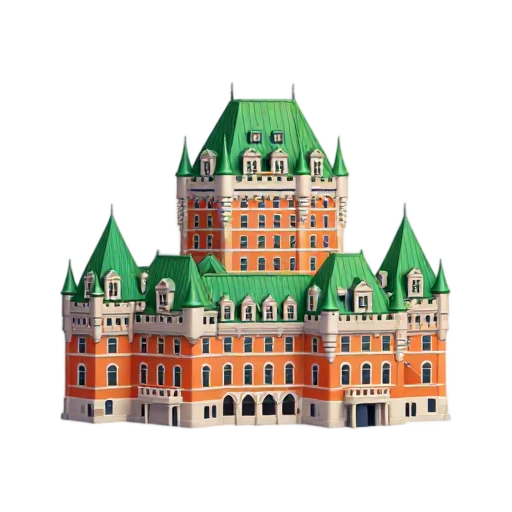 steep green copper roofs and castle-like corner towers, depicting Château Frontenac.