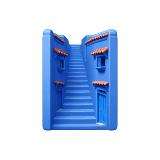 narrow stairway painted vivid blue and blue-washed walls, depicting Chefchaouen Blue Stairway.
