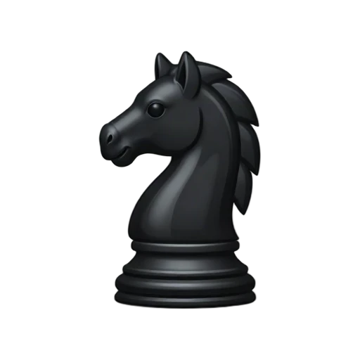 One polished black chess knight piece facing left on no board, clean isolated object, no shadow or scenery.