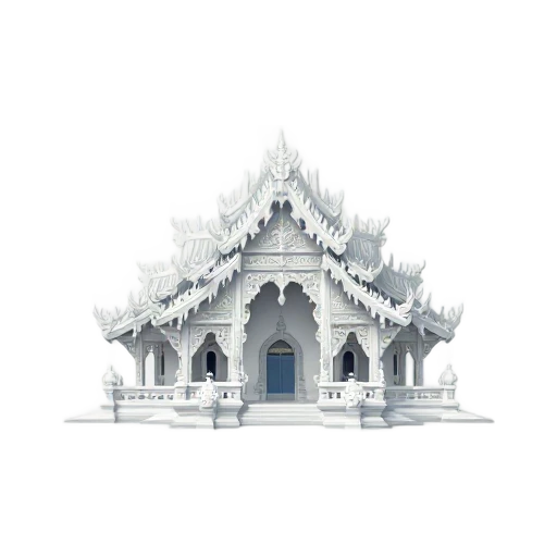 bright white ornate temple and mirror-like mosaic details, depicting Chiang Rai White Temple.