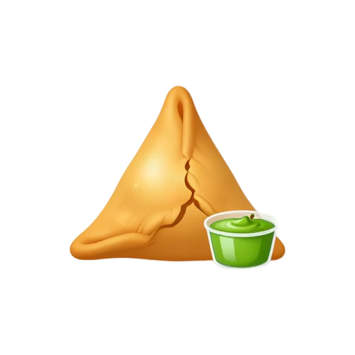 Golden triangular samosa beside green chutney