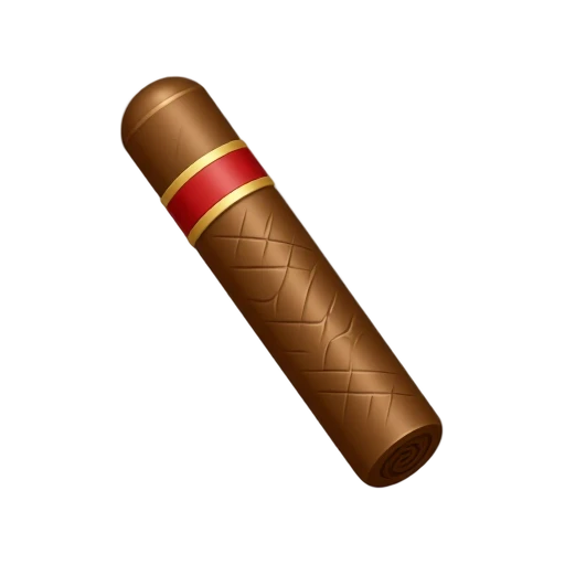 Brown rolled tobacco cigar with rounded end and plain red-and-gold band