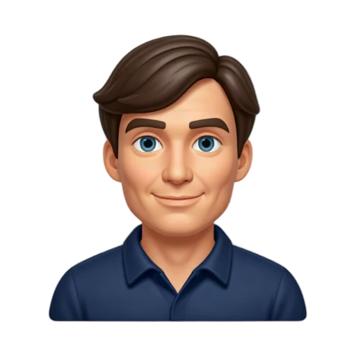 Cillian Murphy smiling in a navy collared shirt
