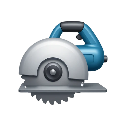 Circular Saw with partly exposed toothed circular blade and flat rectangular metal shoe