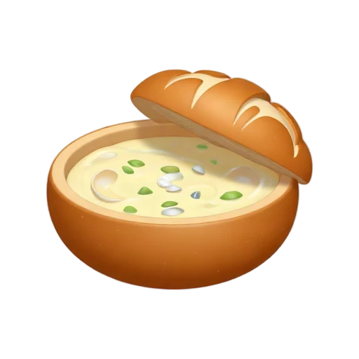 Creamy clam chowder in a hollow sourdough bread bowl