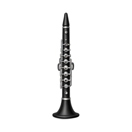 Clarinet with long straight black body and silver keywork along shaft
