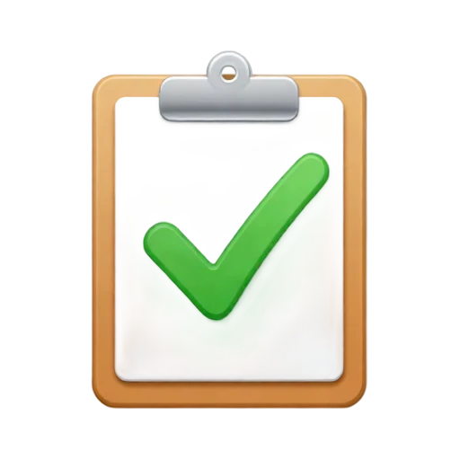 One wooden clipboard holding a single blank white sheet with one large green checkmark, silver clip at top, no readable text, hand, desk, shadow, or scenery.