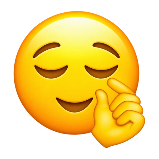 Yellow face with relaxed closed eyes and a snapping hand beside its cheek