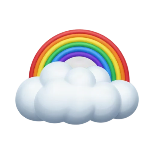 White cloud with a short curved rainbow emerging from the top