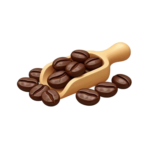 Wooden scoop heaped with dark roasted coffee beans