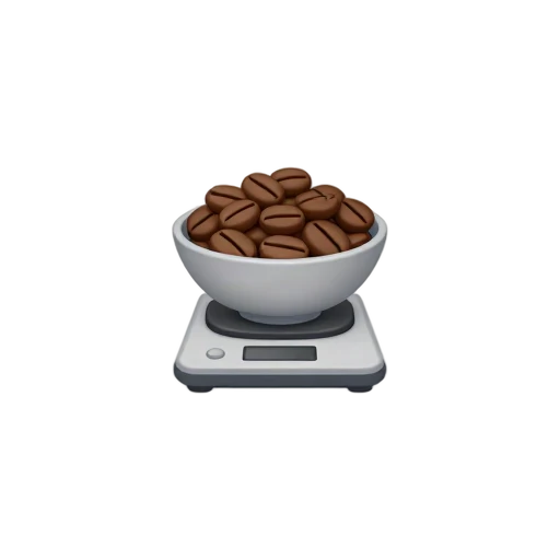 Digital coffee scale with small bowl of coffee beans emoji