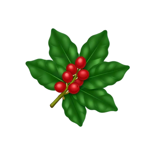 Coffee Plant with glossy wavy dark-green leaves and clusters of red coffee cherries