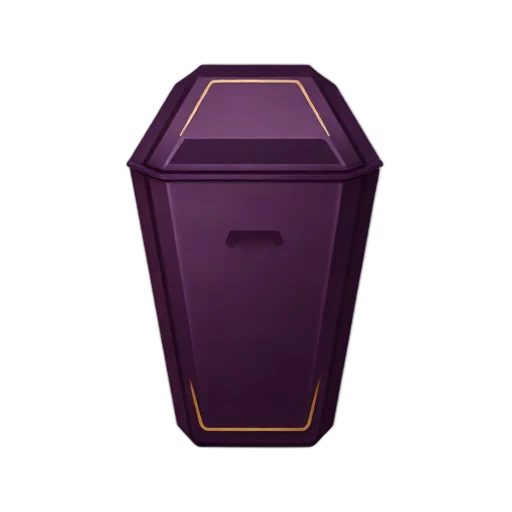 Closed dark purple coffin with gold border
