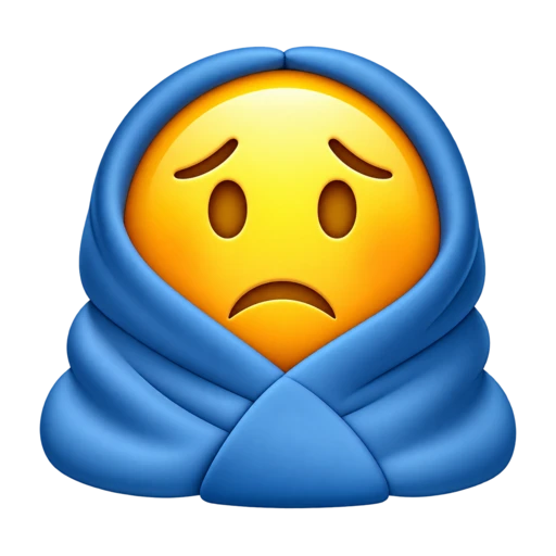 Sad cold yellow face wrapped in a blue blanket