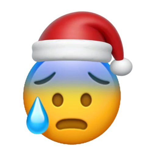 Cold Sweat emoji face wearing a red Santa hat on a transparent background.