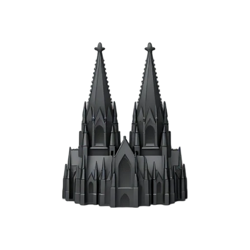 Cologne Cathedral: dark cathedral and two tall Gothic spires.