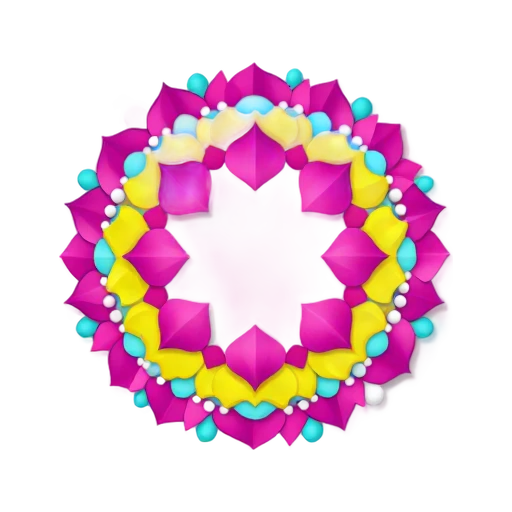 Symmetrical rangoli design in bright colored powder